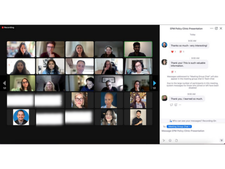 Zoom grid of the students presenting their findings to the Fair Trade USA™ team